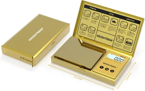 Miniatura 7 de WEIGHTMAN Báscula digital gramos, escala de bolsillo de 7.05 oz/0.00 oz, chapado en titanio dorado, pantalla LCD retroiluminada, mini báscula