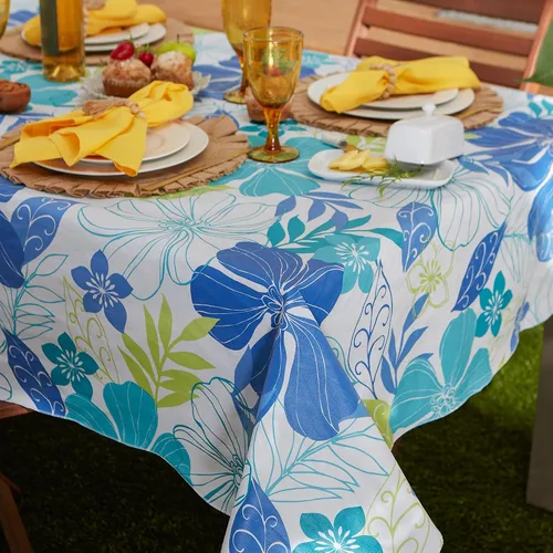 Miniatura 6 de DII Colección de manteles de vinilo para verano con respaldo de franela y diseño floral, rectangular 60x84, Tropical Bahama