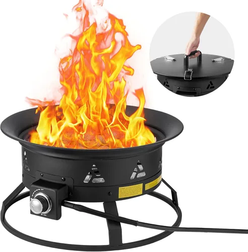 Miniatura 11 de VEVOR Hoguera de propano, Hoguera de gas portátil para exteriores de 19 pulgadas de diámetro con cubierta y piedras de lava, altura de llama