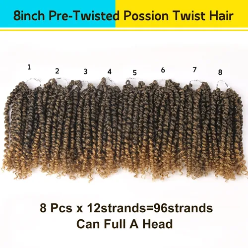 Miniatura 3 de Pelo de Passion Twist – 8 pulgadas Passion Twist Crochet Hair para mujer, 8 paquetes de cabello rizado pretrenzado Passion Twists extensiones de T27.