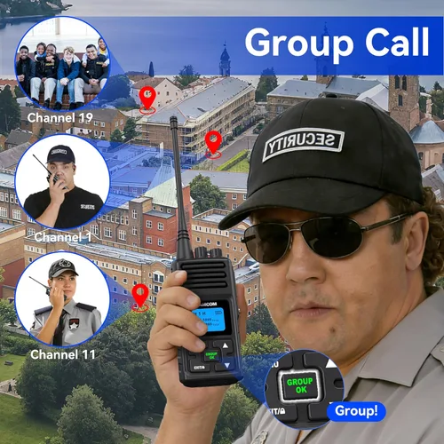 Miniatura 5 de AMCOM - Walkie Talkies comerciales de 5 W, paquete de 2 con micrófono de altavoz IP67 impermeable, llamadas grupales de largo alcance radio