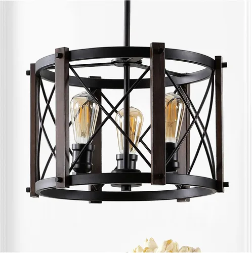 Miniatura 7 de JONATHAN Y Lámpara colgante de 16 pulgadas de bronce aceitado con 3 luces, lámpara LED regulable industrial para cocina, pantalla de cesta de metal