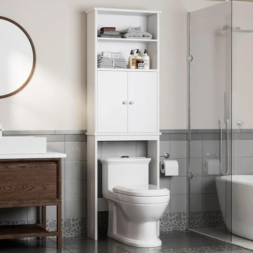 Miniatura 12 de Shintenchi Gabinete de almacenamiento sobre el inodoro, baño sobre el estante del inodoro, organizador de estante ajustable para baño con barra