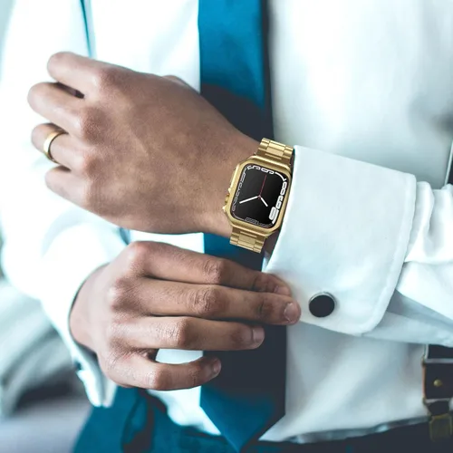 Miniatura 7 de Paquete de 2 correas diseñadas para Apple Watch, correa de pulsera para i-Watch Series 9 8 7 6 5 4 3 2 1 SE, cadena de metal de acero inoxidable