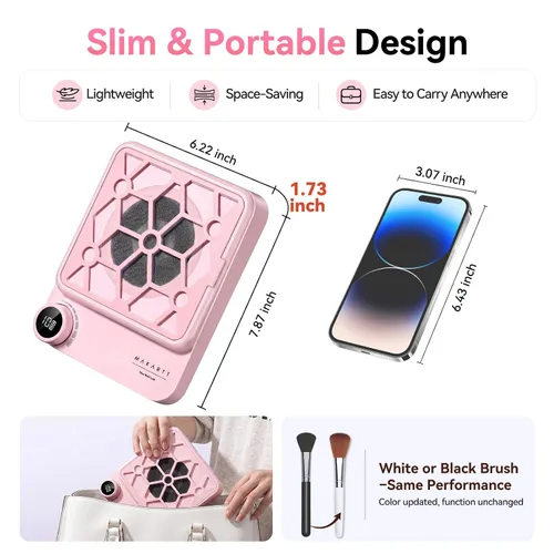 Miniatura 2 de Makartt Colector de polvo de uñas compacto y recargable, colector de polvo de 5500 rpm, tecnología de uñas ERYNOS, velocidad ajustable, silencioso