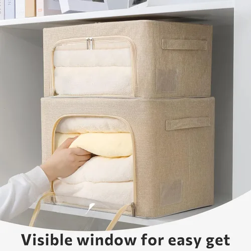 Miniatura 6 de FHSQX Paquete de 2 contenedores transparentes para almacenamiento de ventana con tela plegable Cajas de almacenamiento de tela para ropa Caja
