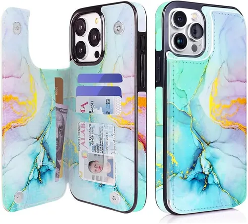 Miniatura 48 de uCOLOR Funda compatible con iPhone 15 de 6.1 pulgadas con ranura para tarjetero, función atril, doble cierre magnético y bloqueo RFID, funda de 6.1