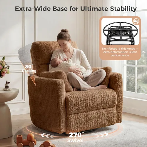 Miniatura 3 de HUSFU Silla reclinable giratoria eléctrica, silla mecedora para habitación del bebé para adultos con luz nocturna y puertos USB y tipo C, cómodas