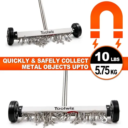 Miniatura 3 de Toolwiz Barredora magnética de 15 pulgadas, herramientas de techo para barredora de césped, herramientas de patio de 10 libras, ruedas lisas