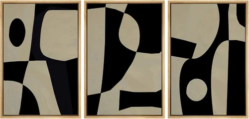 Miniatura 137 de SIGNLEADER Lienzo enmarcado para pared, juego de arte de collage de polígonos retro marrón tostado, ilustraciones con formas abstractas, arte