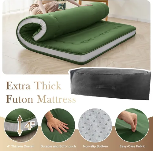 Miniatura 2 de Auemtyn Colchón japonés de suelo, colchón de futón japonés de 4 pulgadas, futón Shiki plegable y portátil (shikibuton), tapete de tatami grueso Verde