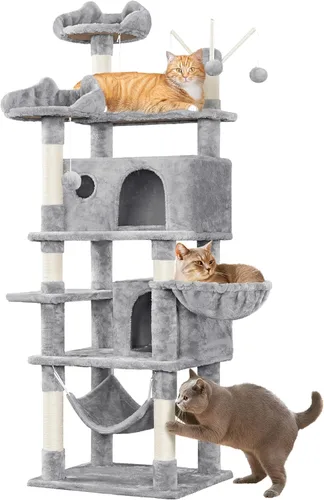 Yaheetech Árbol para gatos, torre grande de 67 pulgadas con 3 palitos extraíbles, 2 perchas en forma de orejas de gatito, 2 condominios, hamaca,
