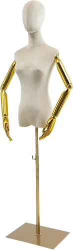 Miniatura 3 de Torso de maniquí femenino de terciopelo con soporte, soporte de exhibición de maniquí de terciopelo beige, 59 a 78 pulgadas de altura ajustable
