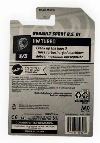 Miniatura 2 de Hot Wheels Renault Sport R.S. 01, modelo de coche fundido a presión, rojo, escala 1:64, 7 pulgadas, niño, unisex, niños