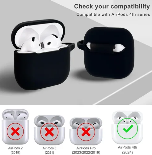 Miniatura 3 de Funda compatible con AirPods 4, funda protectora de silicona para Airpod 4 con llavero brillante, funda para auriculares inalámbricos Apple AirPods