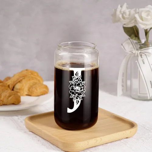 Miniatura 7 de Taza de Vidrio Inicial Coolife, Regalos Personalizados para Mujeres, Tazas de Vidrio de 16 oz con Tapas y Popotes, Taza de Café Helado, Batido