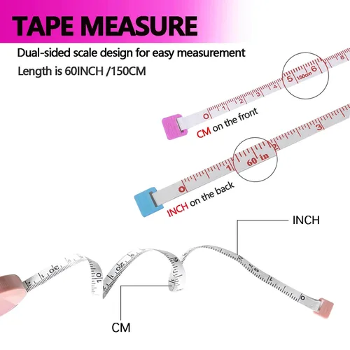 Miniatura 2 de Paquete de 3 cintas métricas retráctiles para cuerpo, 60 pulgadas, 4.9 ft, regla flexible de doble cara para manualidades médicas, tela, tela, morado