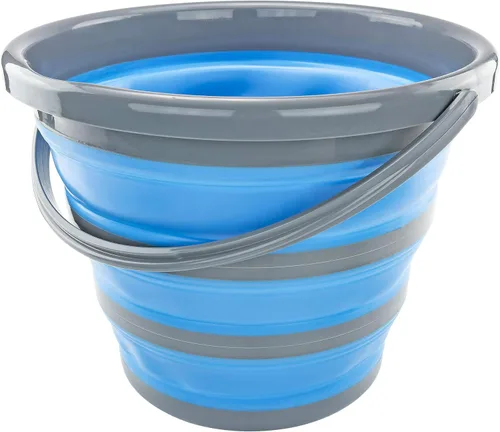 Cubo plegable de silicona plegable de 2.65 galones, contenedor de almacenamiento azul duradero para camping, al aire libre, viajes y uso doméstico