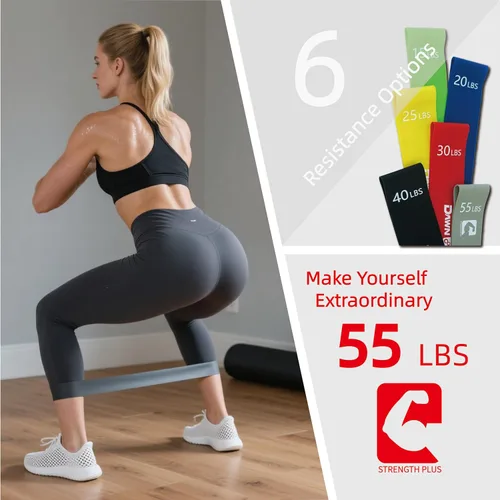 Miniatura 3 de Juego de 6 bandas de resistencia para ejercicio – Bandas elásticas de entrenamiento para yoga, entrenamiento de fuerza, terapia física – guía