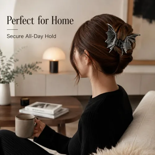 Miniatura 7 de Parcce 3 pinzas góticas para el cabello para mujer, pinzas de mano de esqueleto de murciélago negro metálico, accesorios de cabello de Halloween