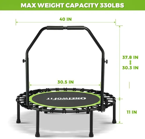 Miniatura 2 de ONETWOFIT Foldable Rebounder Trampoline for Adults, 40/45” Mini Fitness Trampoline W/Adjustable Foam Handle Bungees, Quiet Exercise Trampoline for