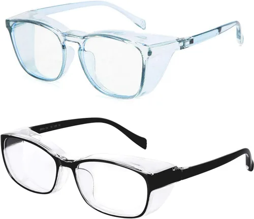 Miniatura 13 de willochra Paquete de 2 gafas de seguridad antivaho con protección lateral, bloqueo de luz azul, cómodas gafas de laboratorio transparentes