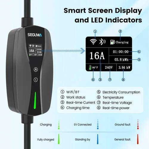 Miniatura 4 de Cargador EV de nivel 1/2, control de corriente ajustable Wi-Fi/App de 16 amperios, enchufe NEMA 5-15 certificado ETL/adaptador NEMA 6-20, retardo