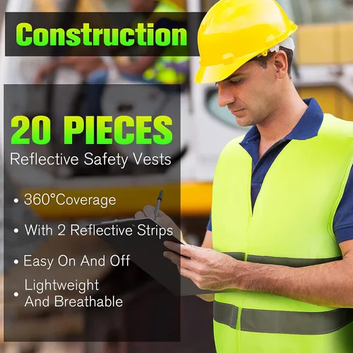 Miniatura 7 de Coume Chalecos de seguridad reflectantes de alta visibilidad, chalecos de trabajo de construcción de malla con 2 tiras reflectantes