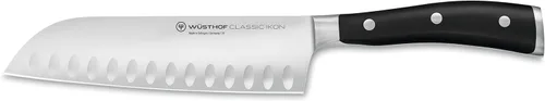 WÜSTHOF Classic IKON Cuchillo Santoku de borde hueco de 7 pulgadas, negro
