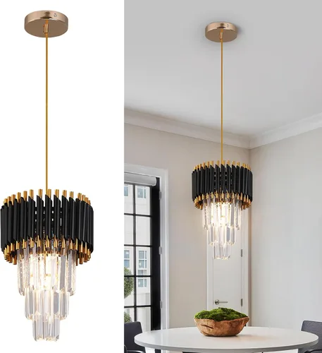 Miniatura 11 de Araña de Cristal Dorada Accesorios de Luz Colgante Moderna de Cristal para Isla de Cocina D7.5'' Araña Negra y Dorada para Comedor Dormitorio Sala