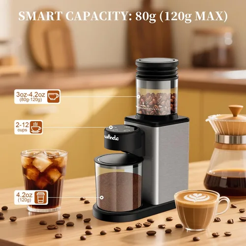 Miniatura 4 de Wancle Molinillo de café eléctrico con pantalla táctil, temporizador de precisión, 25 ajustes de molienda, antiestático, acero inoxidable, fácil