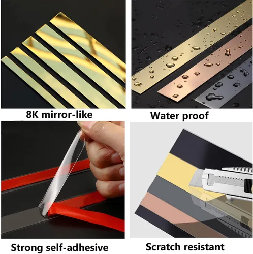 Moldura metálica flexible de 16.4 pies autoadhesiva, moldura de pared dorada, cinta decorativa como espejo para pared, espejo, muebles, puerta,