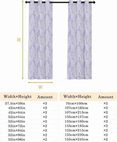 Miniatura 9 de Cortinas opacas con diseño floral morado de 39 pulgadas de largo, cortinas con aislamiento térmico para dormitorio, sala de estar, 2 paneles de 55 x