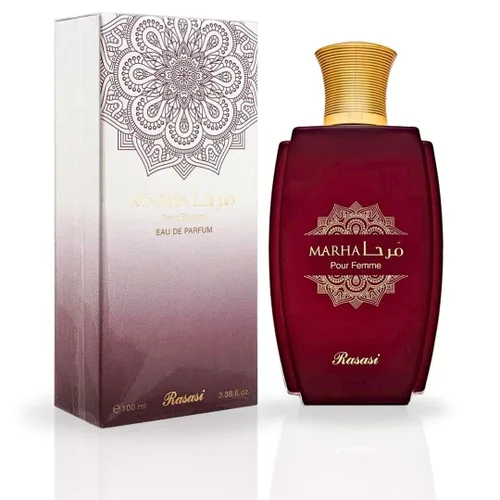 RASASI Marha Eau De Parfum para mujer – 3.38 onzas líquidas (3.38 onzas) de perfume árabe, fragancia refrescante afrutada y cítrica, aroma femenino