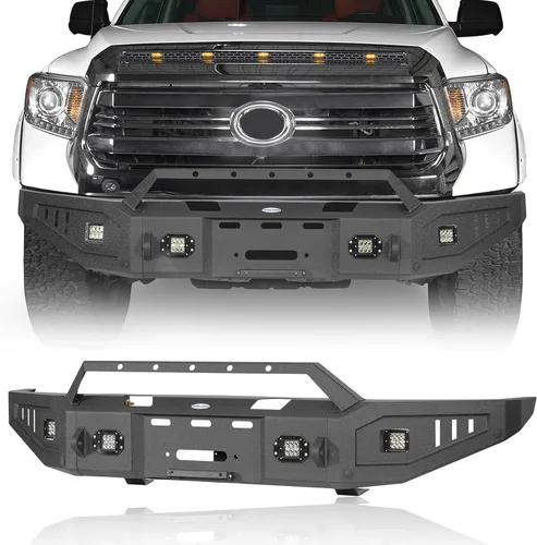 Hooke Road Tundra parachoques delantero de acero todoterreno con placa de cabrestante y luces LED para camionetas Toyota Tundra 2014 2015 2016 2017
