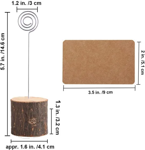 Miniatura 2 de Toncoo 10 tarjeteros de madera de primera calidad con alambre en espiral y 20 tarjetas de lugar de papel Kraft, soportes de madera rústica