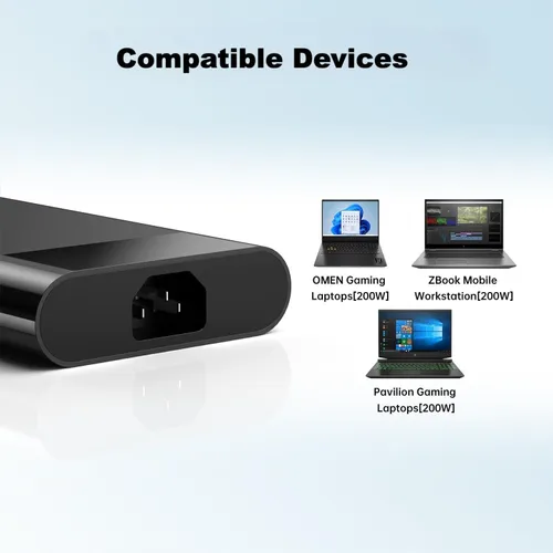 Miniatura 5 de Cargador para portátil de 200 W compatible con HP Victus 15 16, Omen/Pavilion Gaming 15 17, ZBook Fury 16 G8 G9 G10 G11 Cable de alimentación