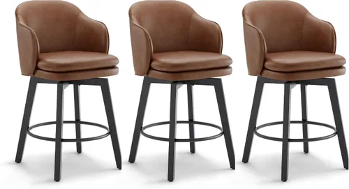 Miniatura 44 de Taburetes de Bar de Altura de Mostrador de 26 pulgadas Tapizados Giratorios con Respaldo y Patas de Madera para Isla de Cocina, Juego de 2, Tela