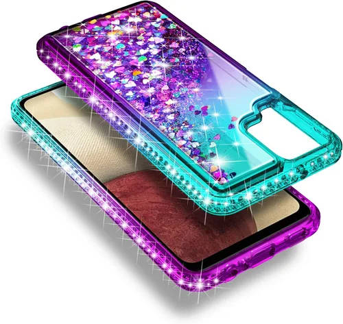 Miniatura 4 de NZND Compatible con Samsung Galaxy A42-5G - Funda para teléfono, color aguamarina/morado, con purpurina brillante, cascada flotante, bonita funda