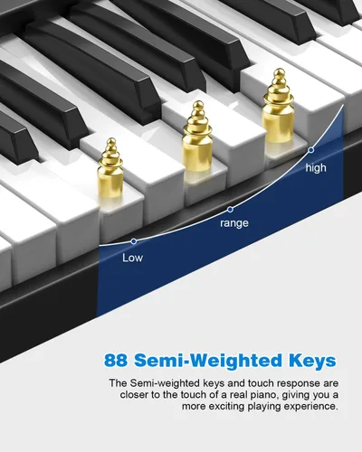 Miniatura 2 de Teclado de piano plegable de 88 teclas, teclado de piano portátil con tecla semipesada estándar, piano plegable con soporte Bluetooth/MIDI con Negro