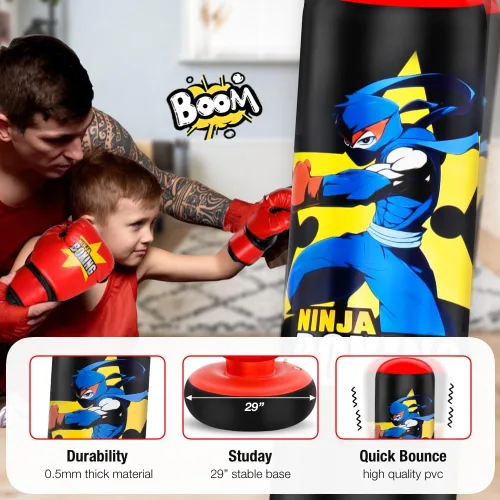 Miniatura 2 de Saco de boxeo para niños, juego de boxeo para niños con guantes de boxeo, saco de boxeo inflable grande de 66", regalos para niños y niñas de 5 a 12