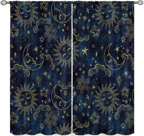 Miniatura 8 de Cortinas Florales de Luna Flores Silvestres Fase Jardín Iluminado por la Luna Estética Boho Primavera Naturaleza Juego de Tratamiento de Ventana