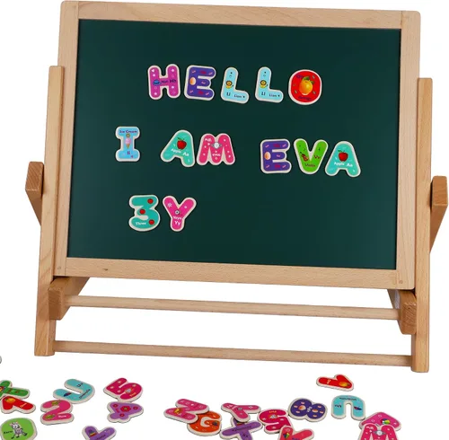 Miniatura 4 de Toys of Wood Oxford Juego de 2 letras y números magnéticos de madera, imanes de nevera para niños, letras del alfabeto y números para niños, juguete