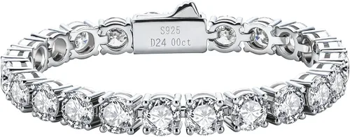 Aunclub - Pulsera de tenis de moissanita (24 cttw-32 cttw), chapada en oro de 14 quilates, corte redondo, 0.256in, color D, VVS1 moissanitas,