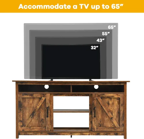 Miniatura 5 de Tangkula Soporte de TV industrial con puertas de granero para televisores de hasta 65 pulgadas, mueble consola de TV de granja con estantes