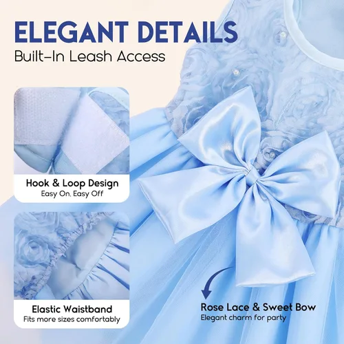 Miniatura 2 de ASENKU Vestido para Perro Vestido de Boda para Mascotas Princesa de Encaje Cachorro Traje de Fiesta de Cumpleaños Ropa Formal para Hembra para Azul
