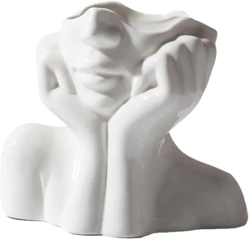 Jarrón de cerámica con forma de mujer, ideal para decoración de estante, moderno florero para decoración de mesa, florero pequeño de granja,