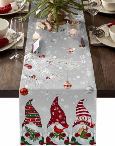 Miniatura 38 de Juego de 1 mantel individual gris de Navidad, manteles individuales de enanos de invierno y cardenales antideslizantes, manteles individuales