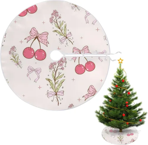 Faldas de árbol de 35 pulgadas, color rosa, vintage, retro, decoraciones de Navidad, decoración de Navidad al aire libre, decoración de casa,