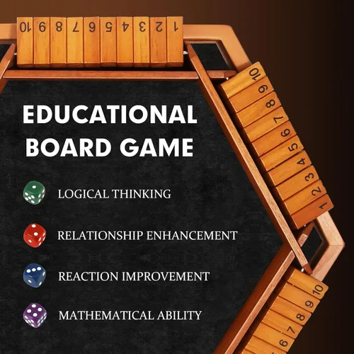 Miniatura 5 de TooyBing - Juego mejorado de dados Shut The Box, juego de mesa de madera para la familia de 1 a 6 jugadores para niños y adultos con 16 dados, juego